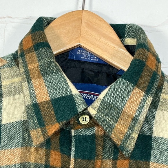 Vintage Windbreaker Wool Plaid Flannel Shirt Mens Size Large Double Pockets 80’s - Picture 10 of 14